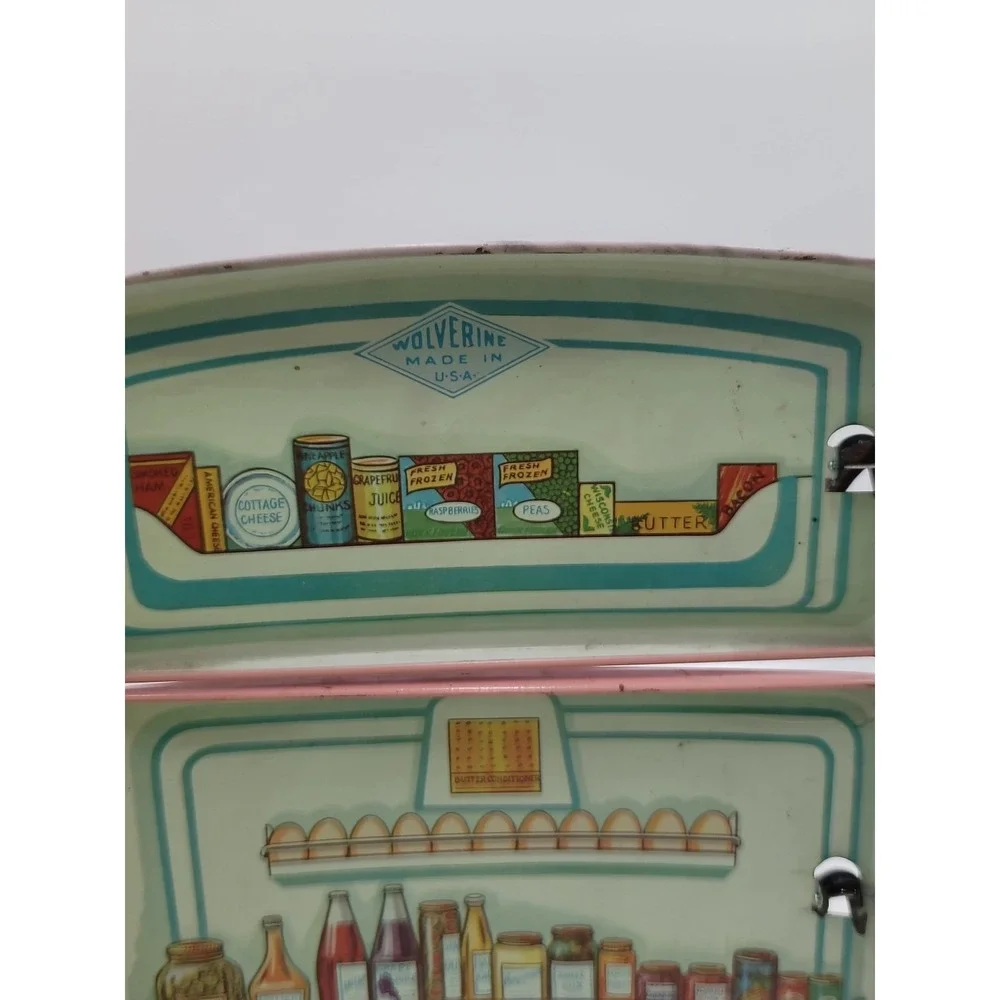 VTG Wolverine Pink Tin Metal Toy Child's Play Playset Kitchen Refrigerator‎